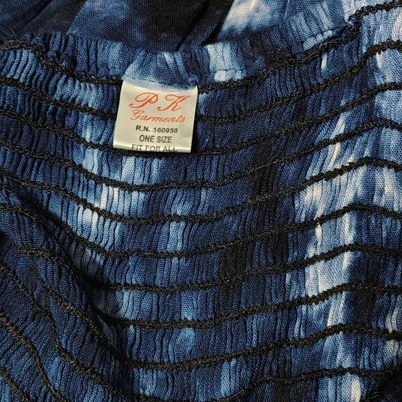 Summer Flowy Dress Blue Tye-Dye Elastic Shirred Top Uneven Hemline One Size - Picture 8 of 8